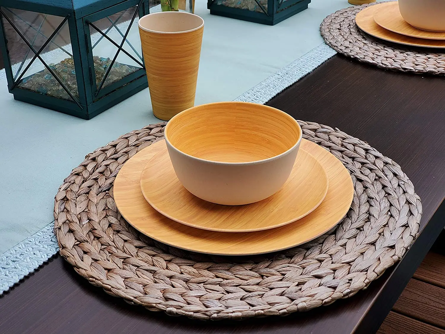 Reusable Durable Tableware for Home Picnic Party Dishwasher safe for Adults Kids Bamboo Fiber Salad Dessert Plates Set