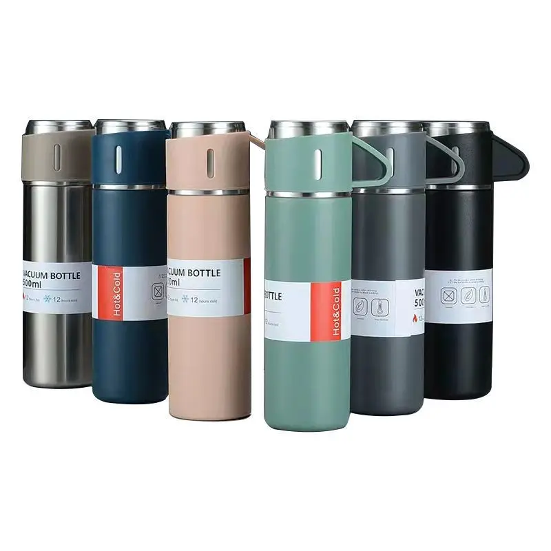500 Ml Wholesale Insulated Thermal Flask Custom Stainless Steel Vacuum Drinking Water Bottle With Two Cups