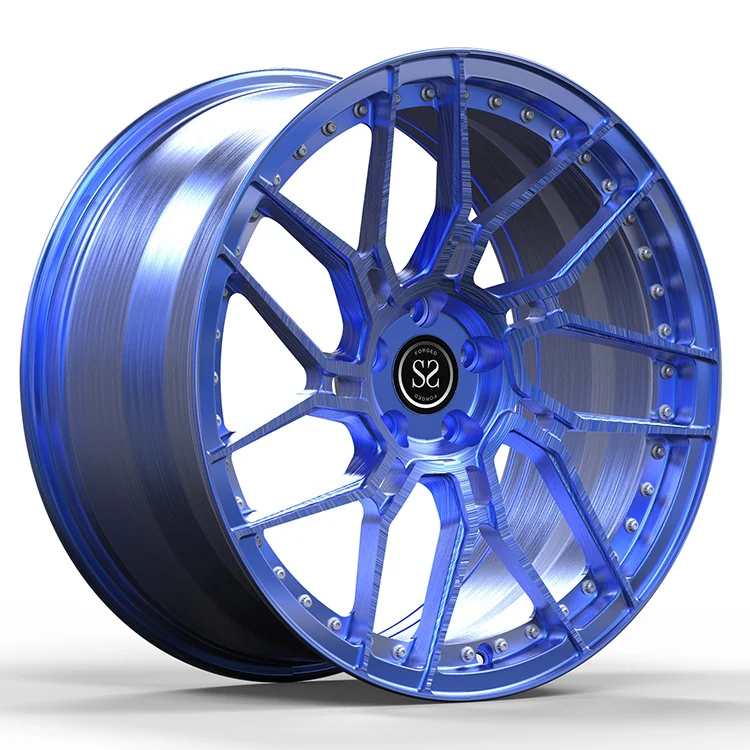 Custom Design Blue Brushed Spokes Monoblock 1 Piece Luxury Forged Wheels for Luxury Car Aluminum Alloy Rims