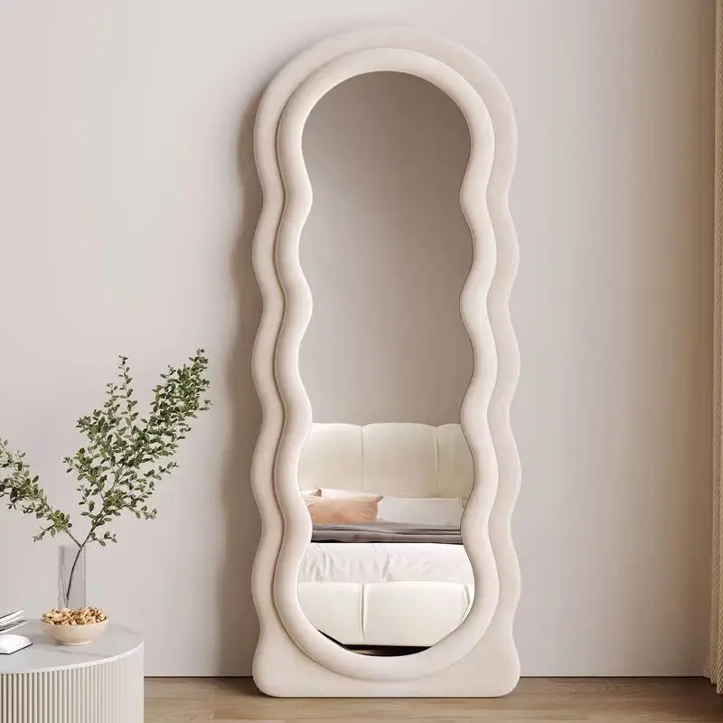 wave full body floor mirror cream ins style fitting and dressing mirror girl bedroom irregular wavy mirror