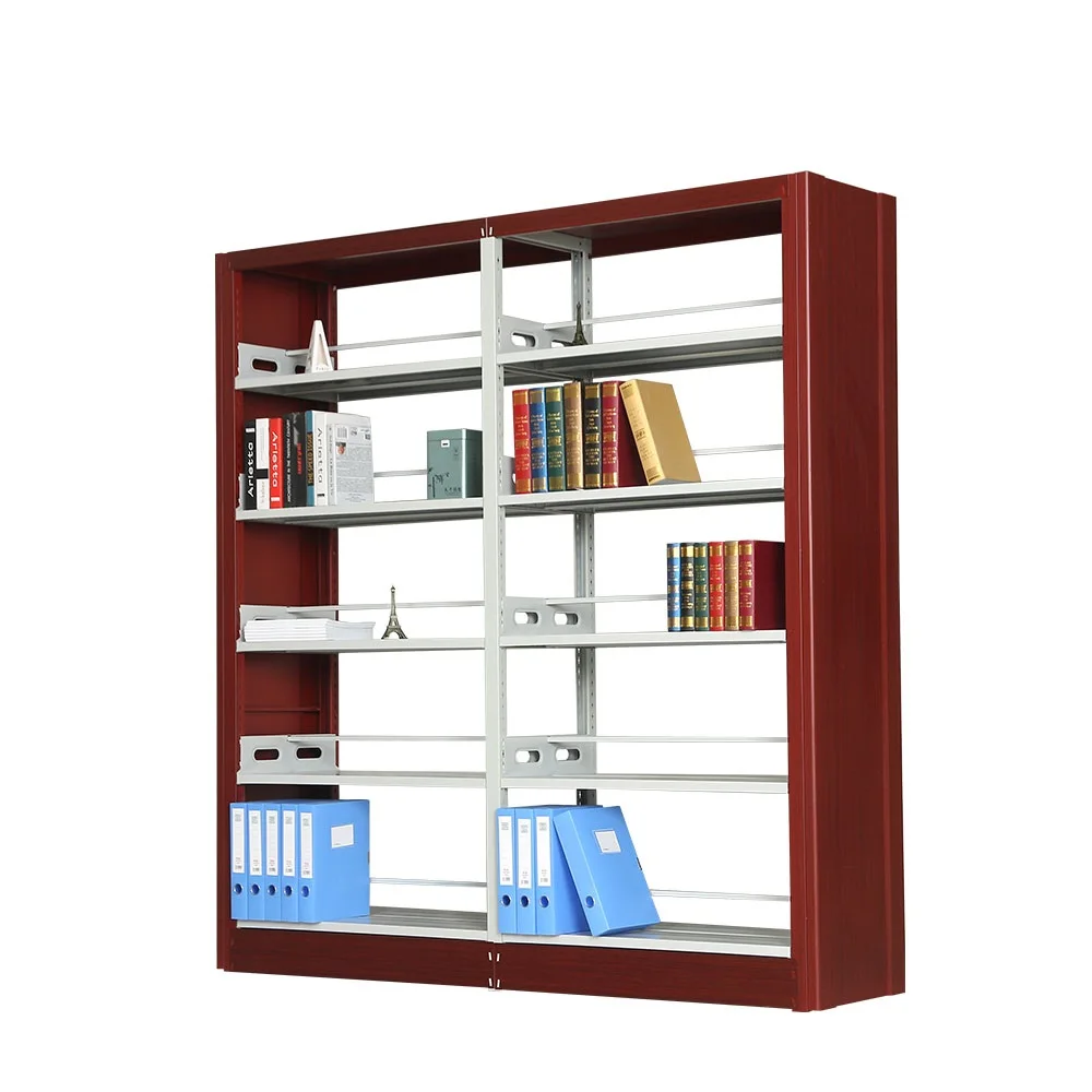 
school furniture woodgrain finish metal bookshelf size library bookshelves 