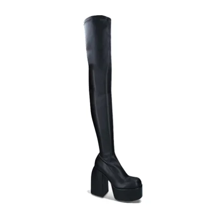 punk style autumn winter boots elastic microfiber shoes woman ankle boots high heels black thick platform long knee high boots