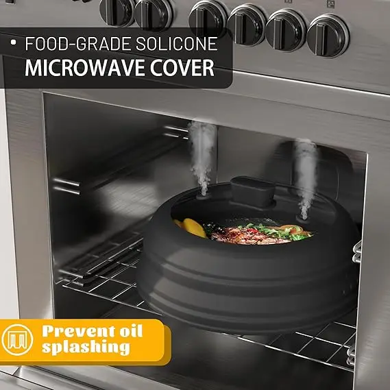 9 inch Microwave Splatter Cover Collapsible Silicone Microwave Plate Cover with Glass for Food Splatter Guard Lid 9 inch