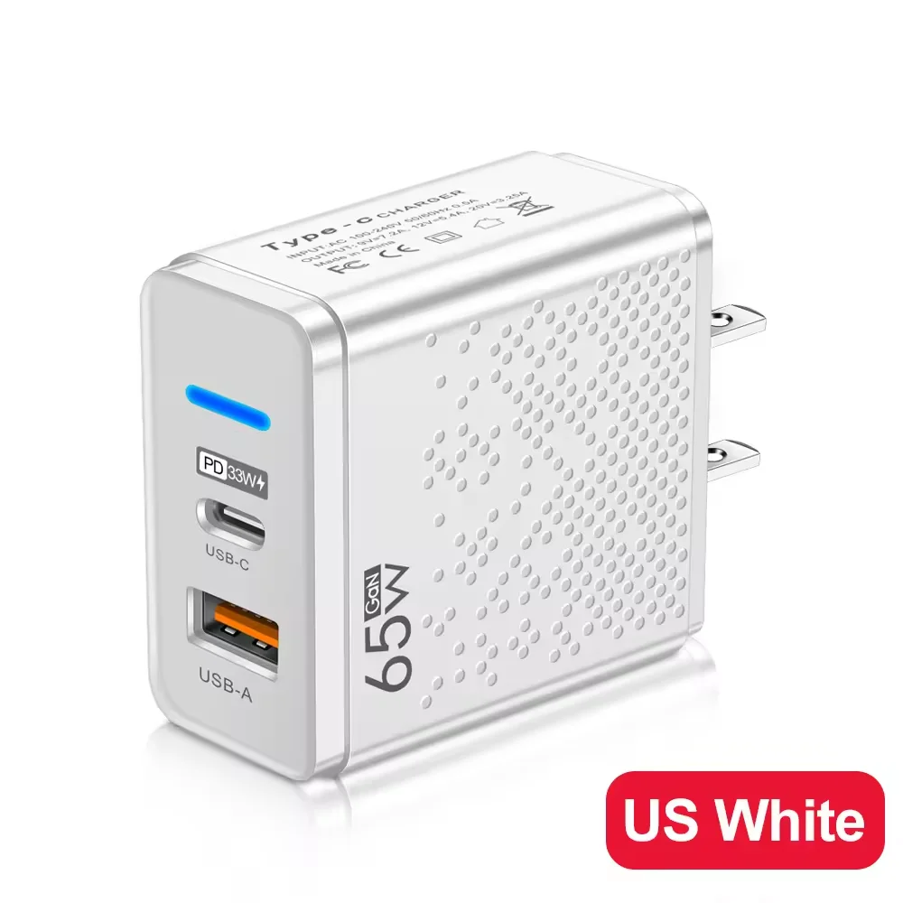 65W USB C A Charger PD Type C Fast Charging Wall Adapter For iPhone 14 13 Xiaomi Samsung Macbook Quick Charge3.0 Phone Charging