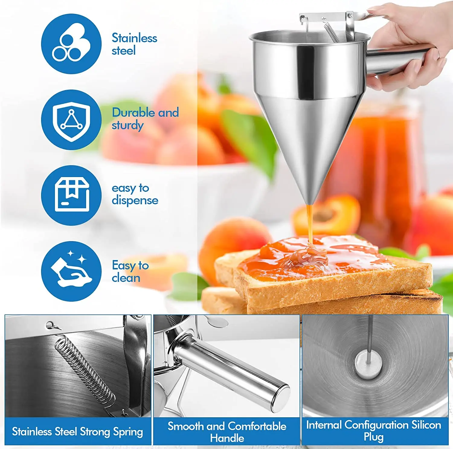 Best Sale Metal Stainless Steel Baking Funnel Dispenser with Stand Cake Desserts Making Bakery