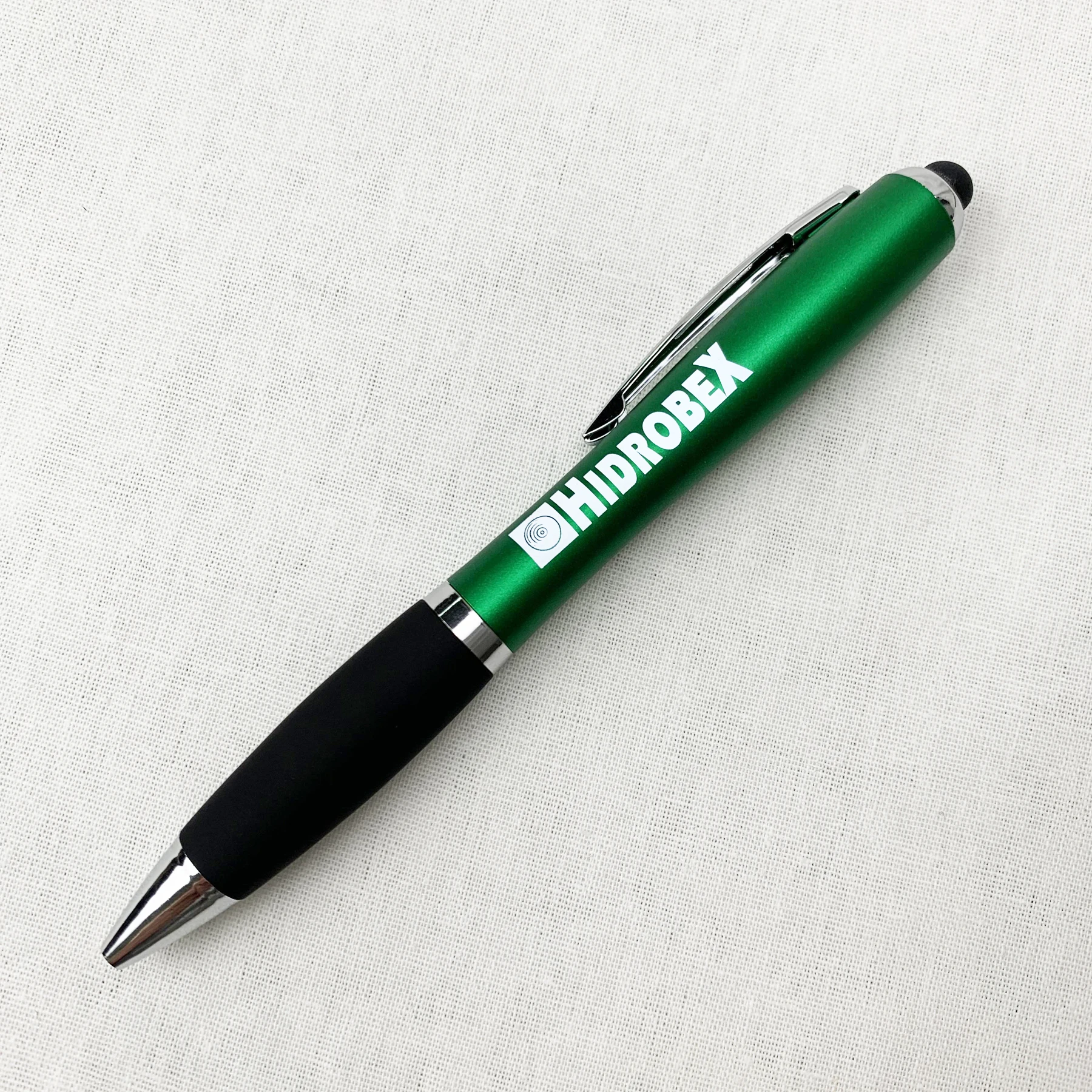 
T2505 factory low MOQ Laser engraved light-up Pens with stylus touch end for promotion or office giveaway 