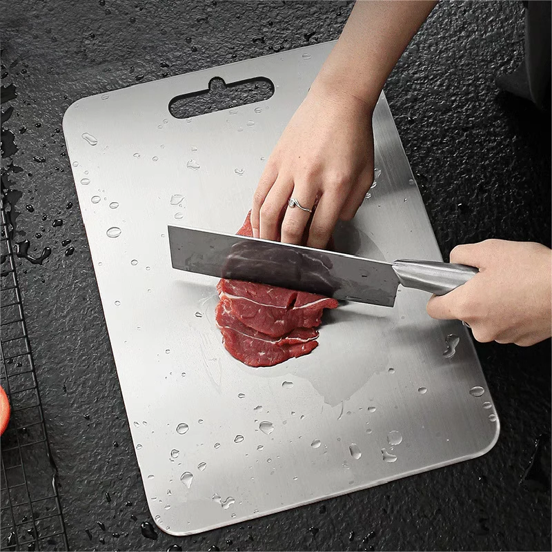 New Model Vintage Double Sided Non-Slip Titanium Cutting Board Set Pure Stainless Steel Chopping Blocks for Home Kitchen Usage