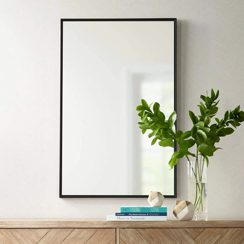 rectangle square brushed silver decorative metal framed bathroom mirror for wall wash basin mirror