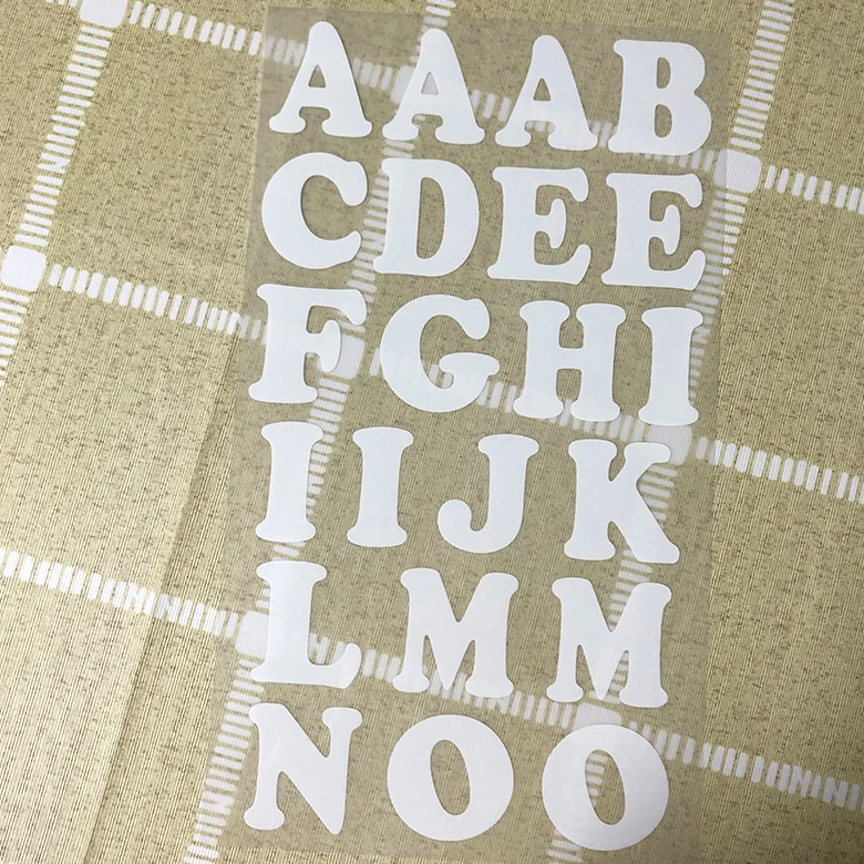 Free sample alphabet iron on clothing label heat logo transfer for t shirts
