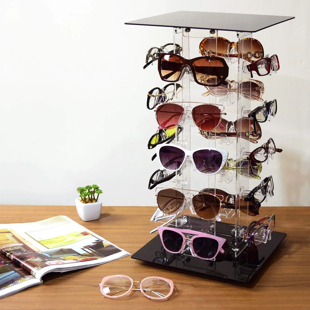 360 Degree Rotating Clear Acrylic Sunglasses & Eyewear Holder Display Eyeglasses Organizer Stands Rack