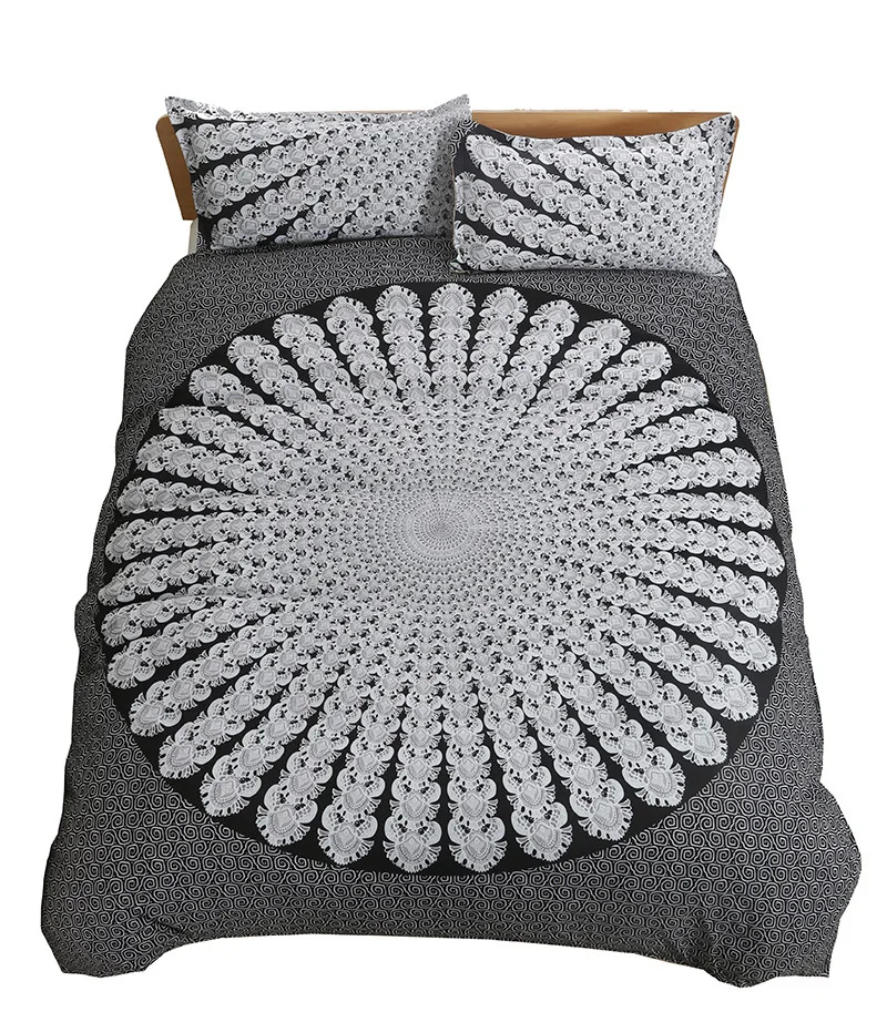 Mandala Bedding Set Blue Bohemian Duvet Cover 3pcs Microfiber Boho Hippie Floral Comforter Set Queen King Size with Pillowcases