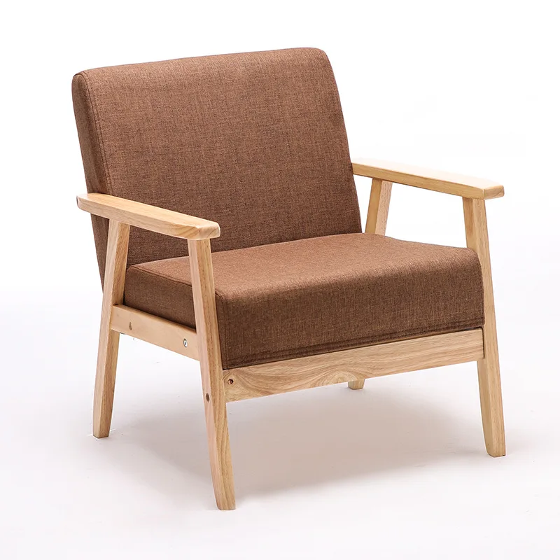 Small family simple modern pine sofa new pastoral cloth double single living room solid wood Japanese simple sofa chair set