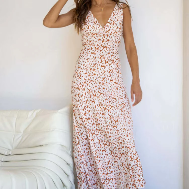 New Arrival Elegant Floral Print Dresses Lady Sexy Suspender Dresses Streetwear Vestido Summer Dress