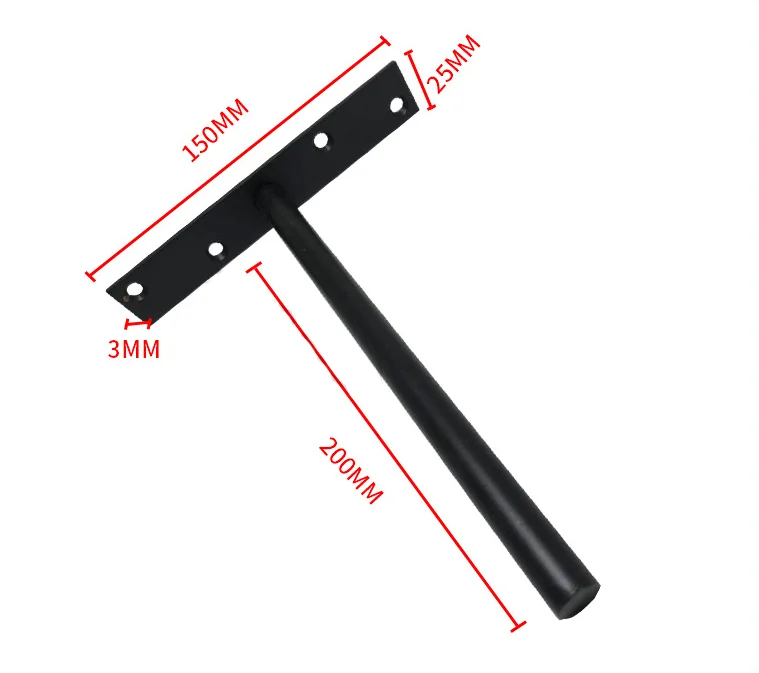 CTHome T-foot metal concealed partition bracket black iron furniture rack rod support