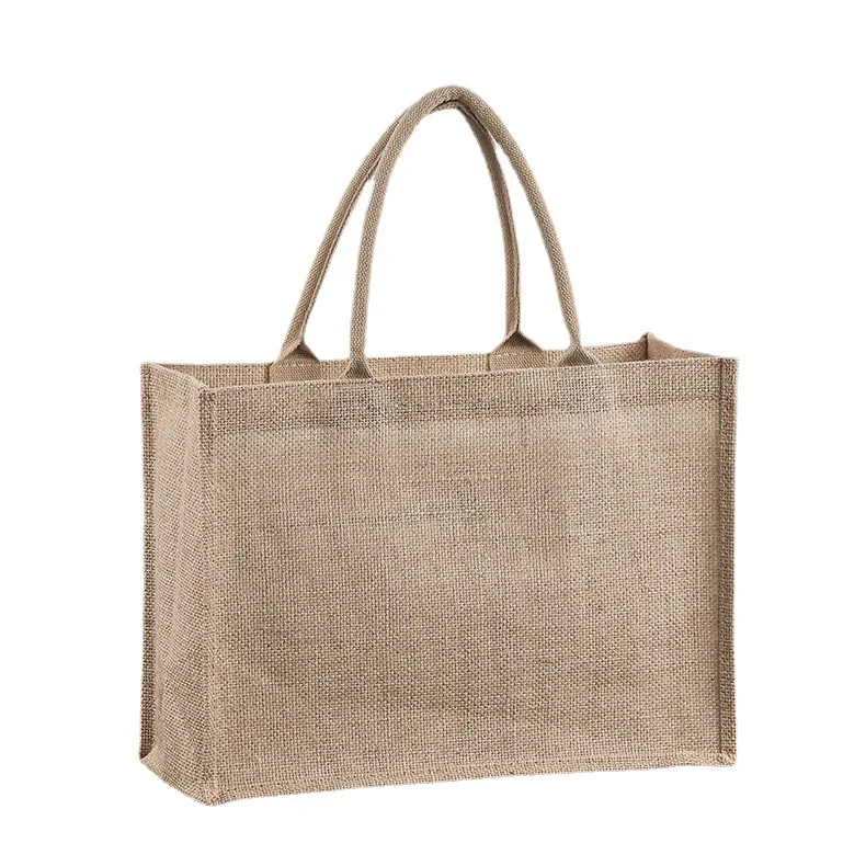 Wholesale Plain Hessian Shopper Bag Custom Printed Large Natural Eco Friendly Burlap Jute Shopping Tote Beach Bag With Logos