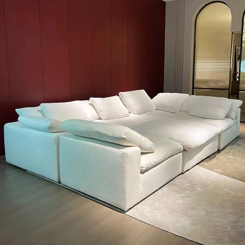 Auxford furniture sectional White fabric sofa and couch living room set cloud l shaped couches