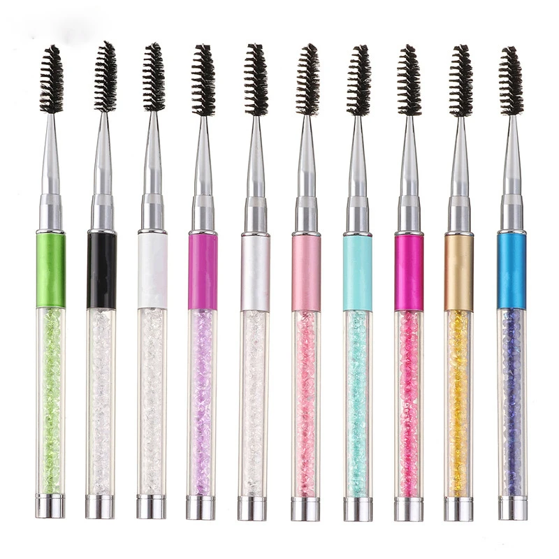 1PC Reusable Rhinestone Spiral Eyebrow Eyelash Spoolie Brush Comb Crystal Logo Custom Mascara Applicator Brushes