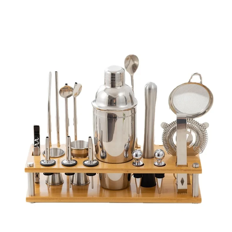 Wholesale Cheap Bamboo Stand  Luxury Martini Shaker 750ml cocktail shaker bar kit set professional koriko
