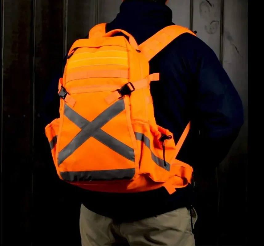Customized High Visibility Reflective Safety Workwear Hi vis Rucksack Backpack with Helmet Bag