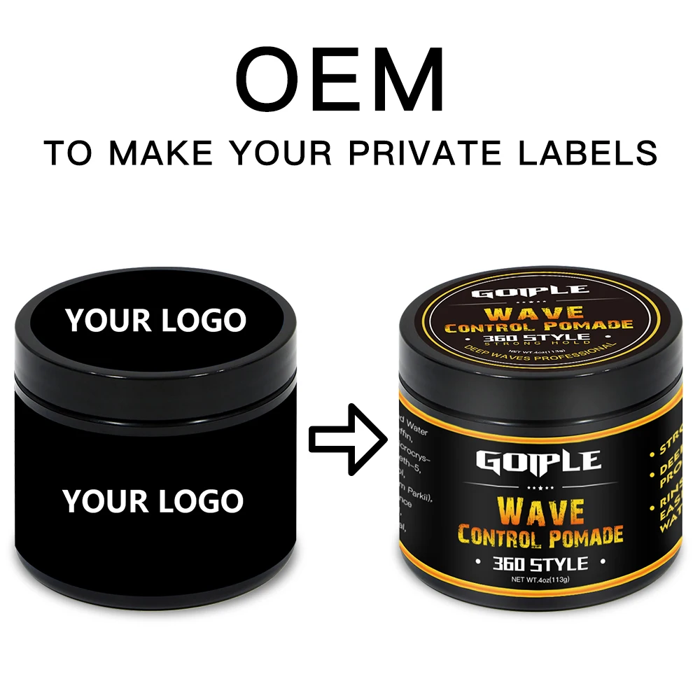 Natural Ingredients Wave Gel Pomade Wax Wave Pomade Private Label Curly Hair Cream for Men 360