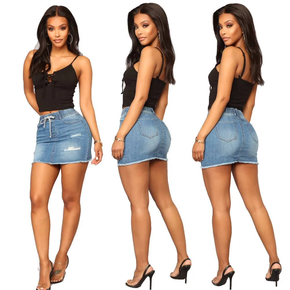 OEM wholesale short low waist casual sexy skinny women denim mini skirt ladies jeans