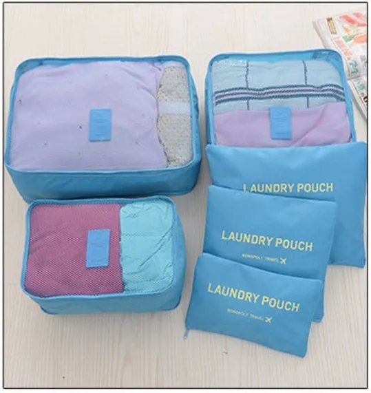 Waterproof Oxford cloth double zipper travel storage 6 pieces luggage packing bag Travel luggage packing cube set