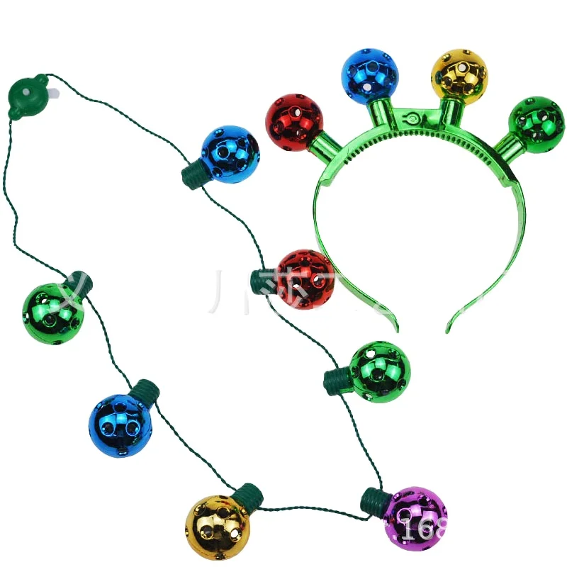 
Cross Border Hot Sale Christmas Bell LED Light Disco Ball Luminous Necklace 