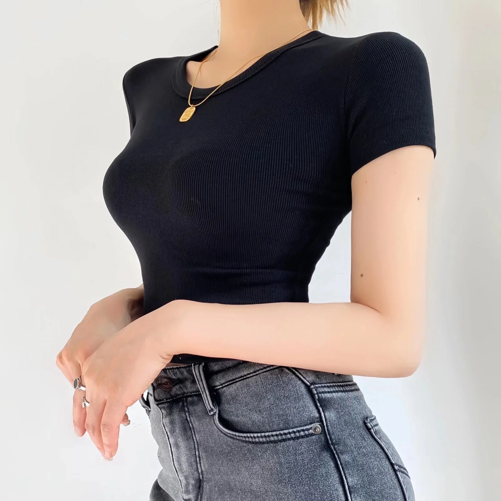 Custom Baby Y2k Tee T-Shirt Cropped Ladies Screen Print Blank Cotton Fitted Tee T Shirt Top Hip Hop Women White Tshirt Crop Top