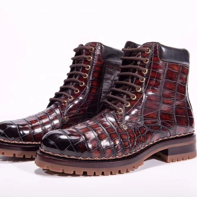 Goodyear welt Men Martin Boots Shoes Alligator Skin ankle men leather Boots High Quality winter crocodile Leather Boots For Men