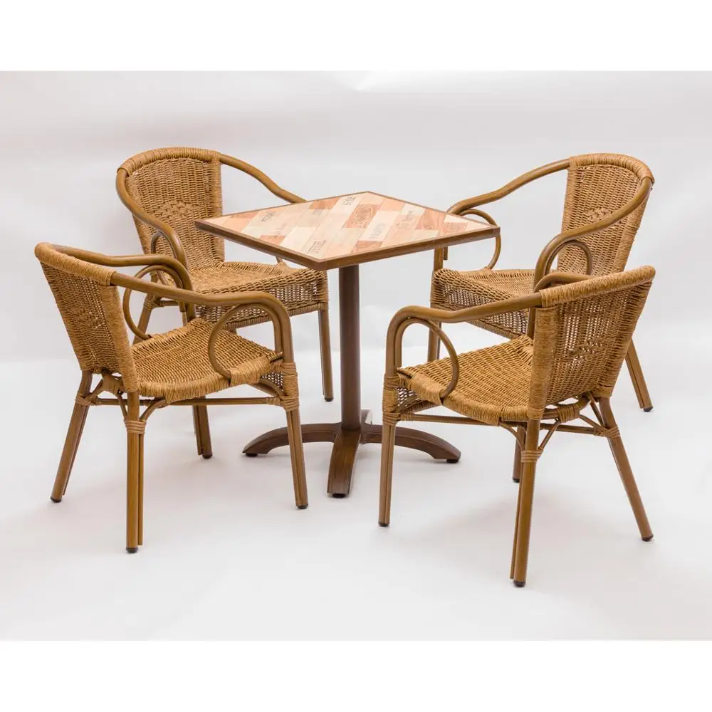 Cheap Aluminium Rattan Metal Square 4 Seater Dinging Room Furniture Modern Dining Table Set