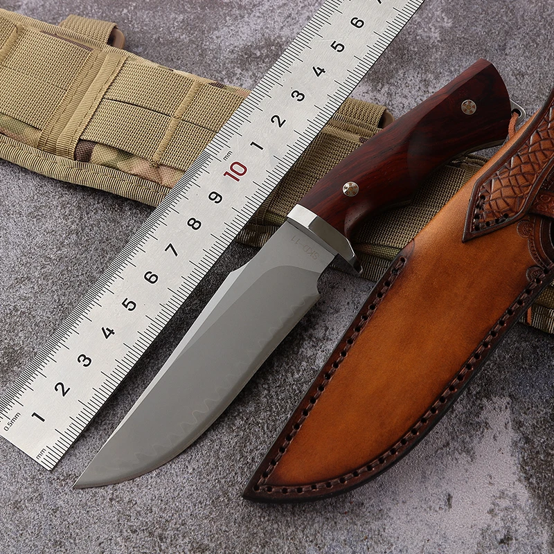 Free Sample High Quality SKD 11 Steel Knife Fixed Blade Sand Iron Wood Handle Hunting Knife Bowie Knife For Camping