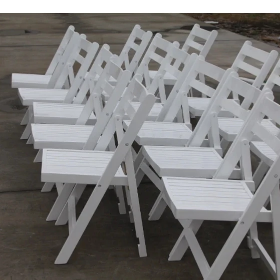 Portable White Wooden Slatted Seat Folding Chairs for Outdoor Garden Event Party