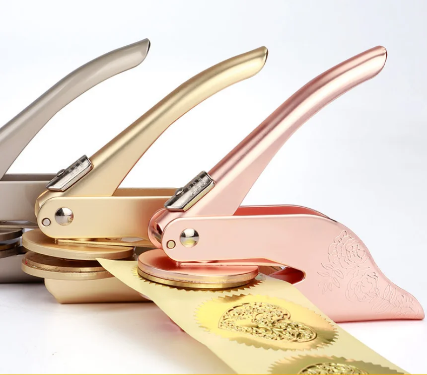 Desktop Gold Embossed Sticker Paper Certificate Seal Personal Logo Metal Handle Embosser Office Custom Embossing Dry Seal Stamp