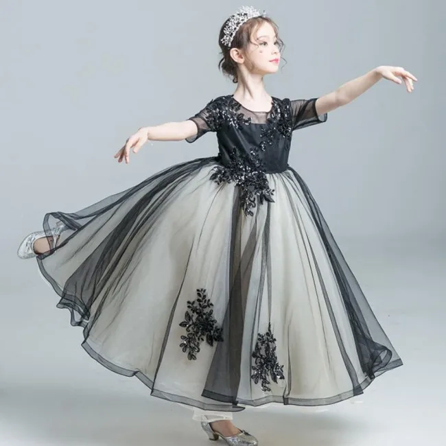 Newest Children Short Sleeves Girls Ball Gown Special Back Short Sleeves Girls Ball Gown