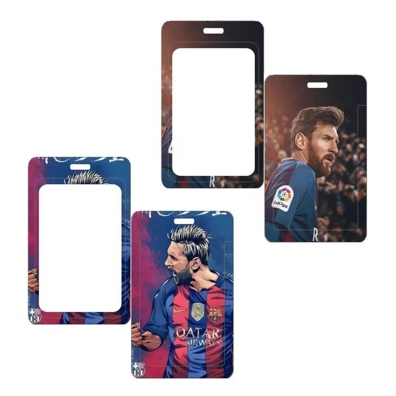 Football Star Messi ID Card Cover Badge Cheap Promotional Gift Sliding Holder Event Work Name Tag Bus Cards Holders for Fans
