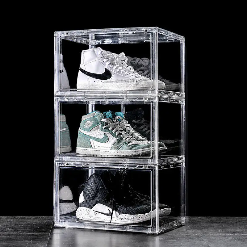 Stackable Storage Shoe Boxes for Display Extra Large Sneaker Organizer Case With Side Open Acrylic Container Rack for High Heels
