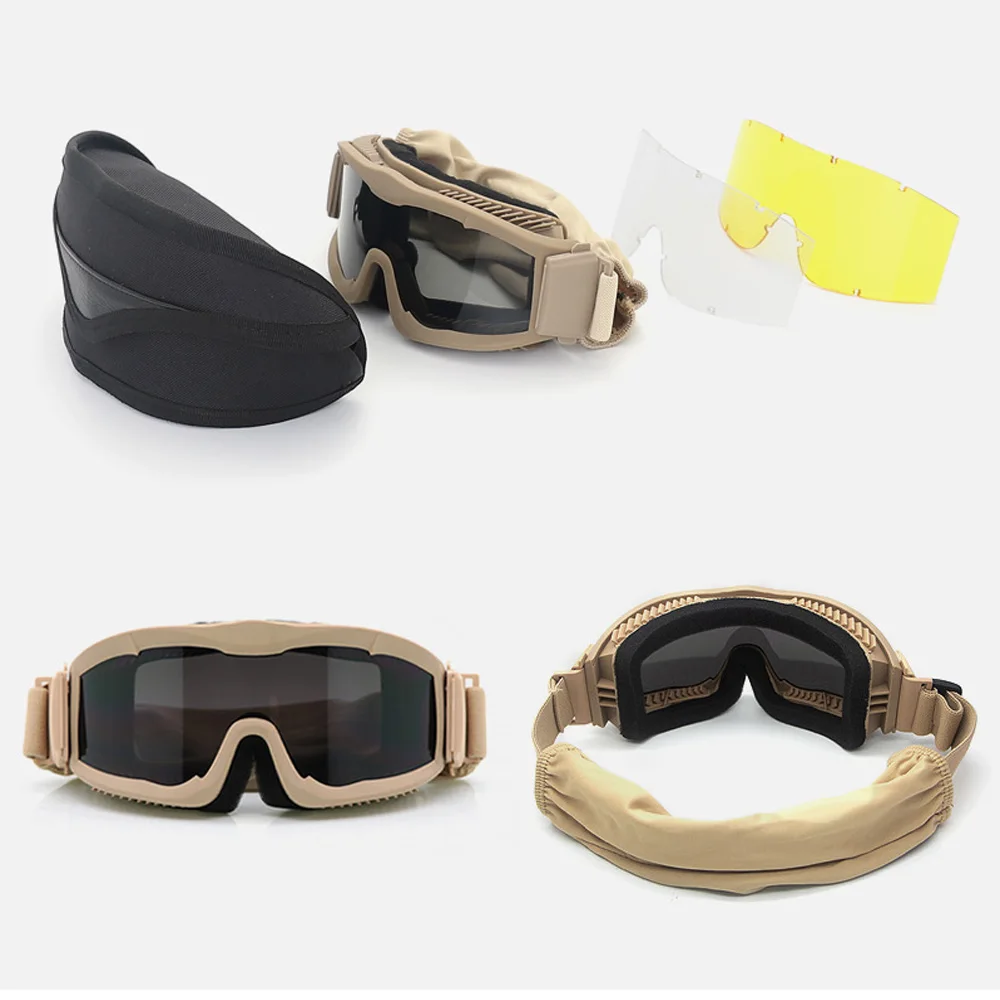 Racing Shooting Glasses Windproof Sunglasses 3 Lens CS Airsoft Paintball Hunting Tactical Goggles