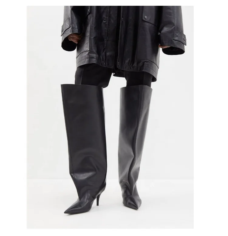 Super Wide Top Women Over Knee High Boots Pointed Toe Shoes Long Boots Stilettos Candy Colors 10CM High Heels Footwear