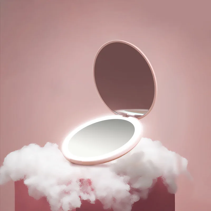 Wholesale Promotion Gift Logo 2-Sided Compact Mirror Folding Pocket Mirror With Led Light