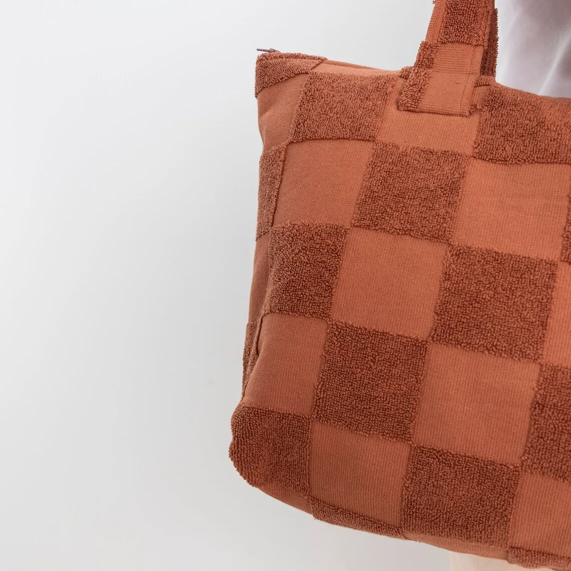 Large Women Custom Summer Terry Cloth Check Toweling Bag Gym Overnight Shoulder Beach Towel Tote Bags