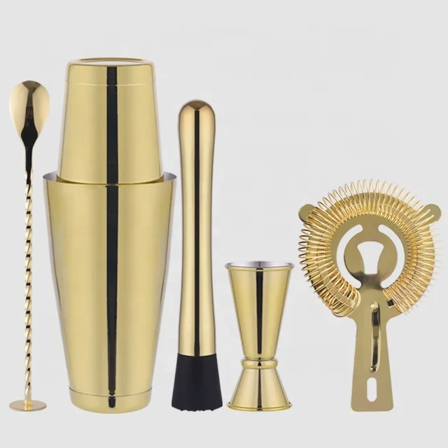 
Factory Direct 800ml rose gold boston cocktail shaker bar stainless steel tools set 