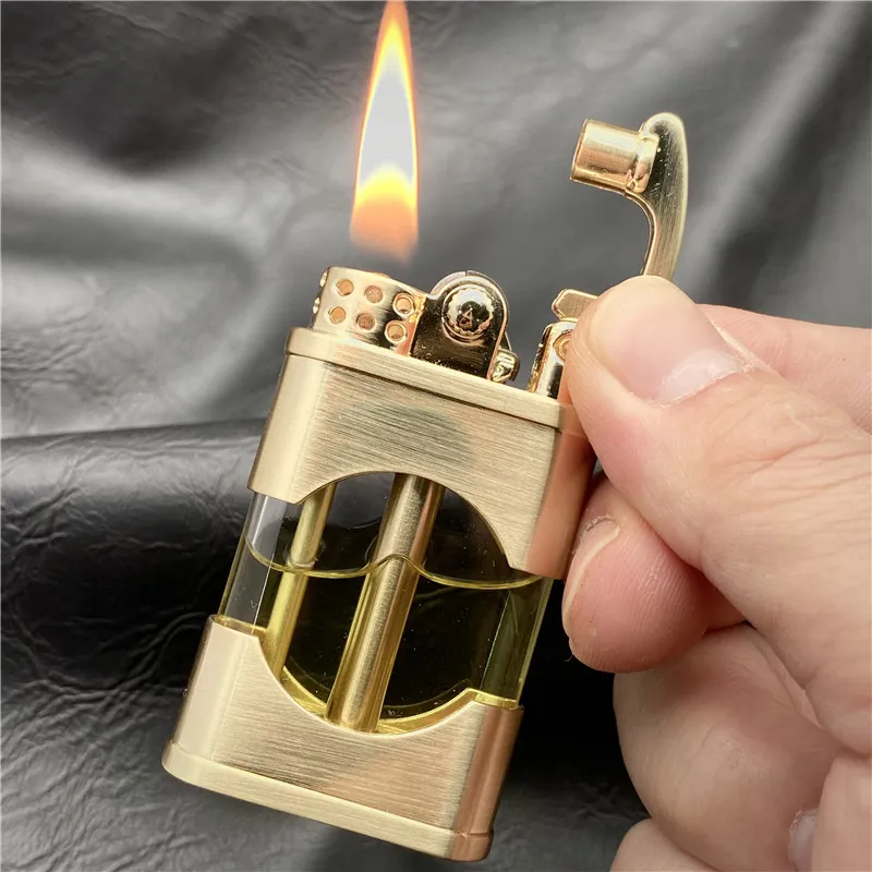 XIEHUAJIN New Windproof Metal Kerosene Lighter Transparent Oil Tank Creative Retro Flint Petroleum Lighters Smoking Accessories