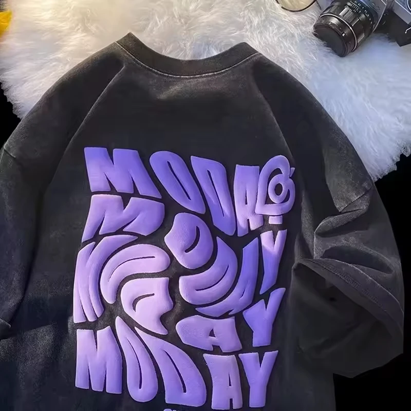 custom puff printed logo 250 gsm t-shirt  100% cotton unisex streetwear graphic heavyweight oversized acid wash men t shirt