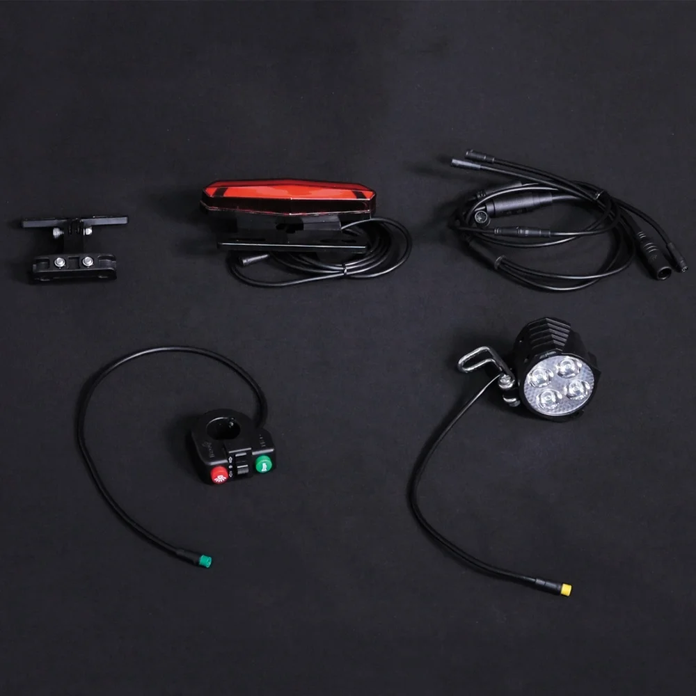LED Electric Bike Front And Tail Light 24V-60V Universal Bicycle Horn switch Headlight Waterproof Ebike Safety Warning Lamp