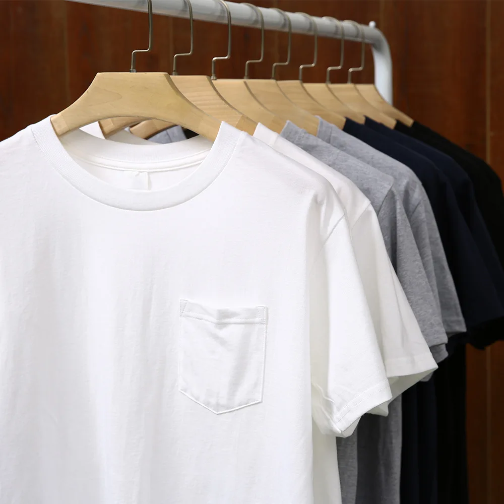 Heavyweight Pocket Short Sleeve Japanese Solid T-shirt For Men And Women