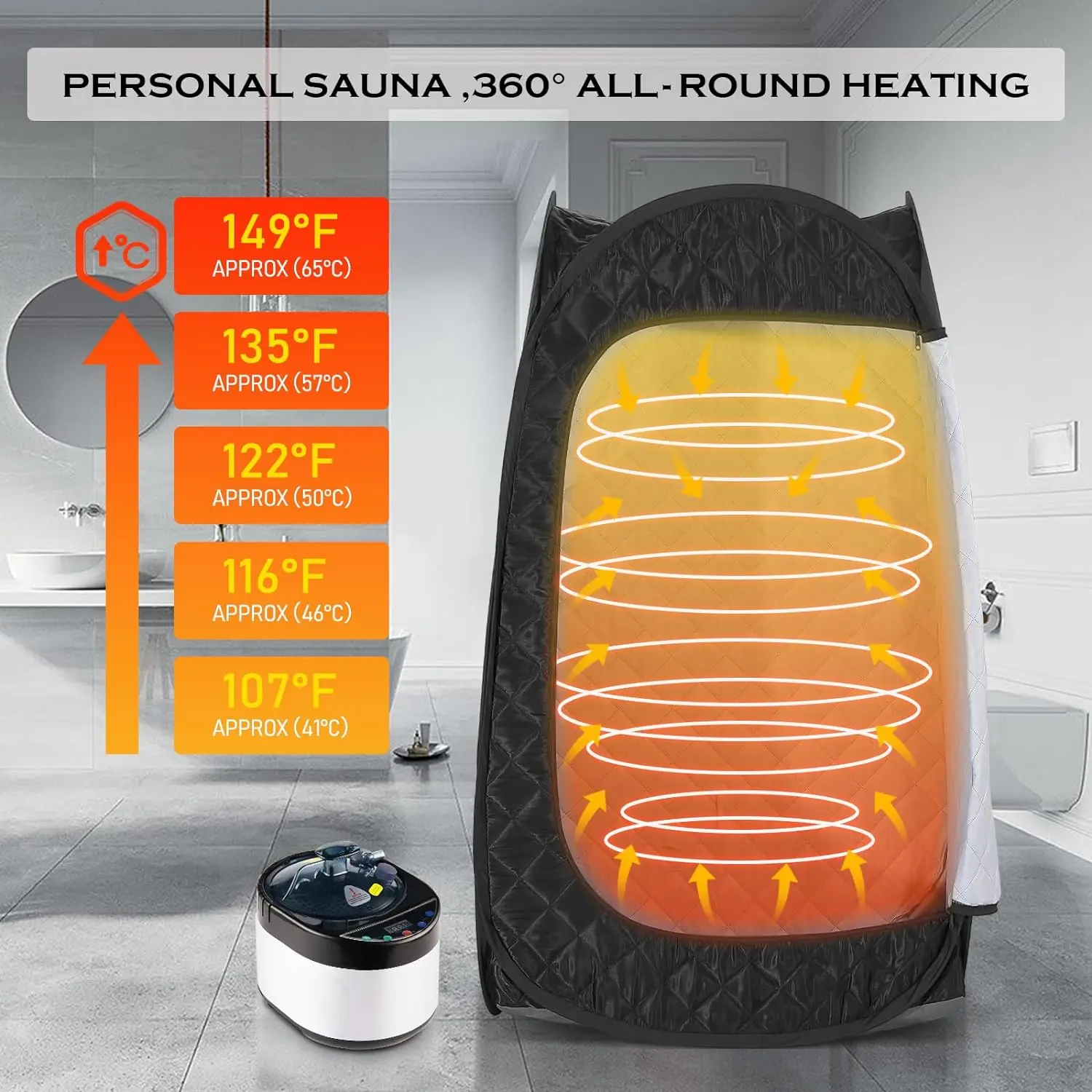 Smartmak Portable Sauna Room Black 1 Person Size Portable Steam Sauna With Steam Generator