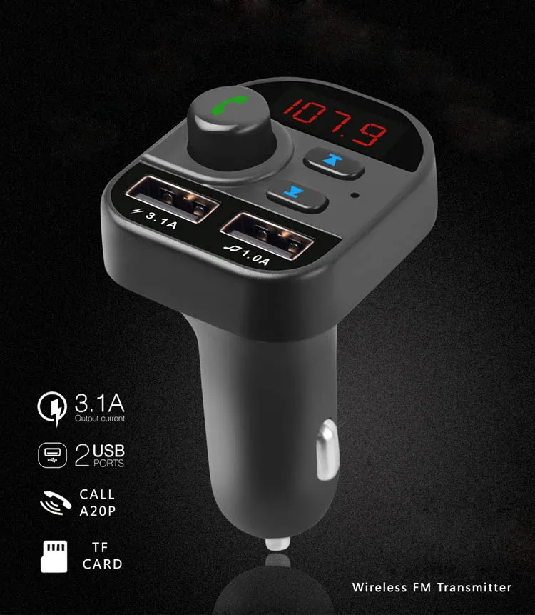 Wireless Handsfree Dual USB Port car phone charger FM Transmitter car MP3 Player blue tooth car kit