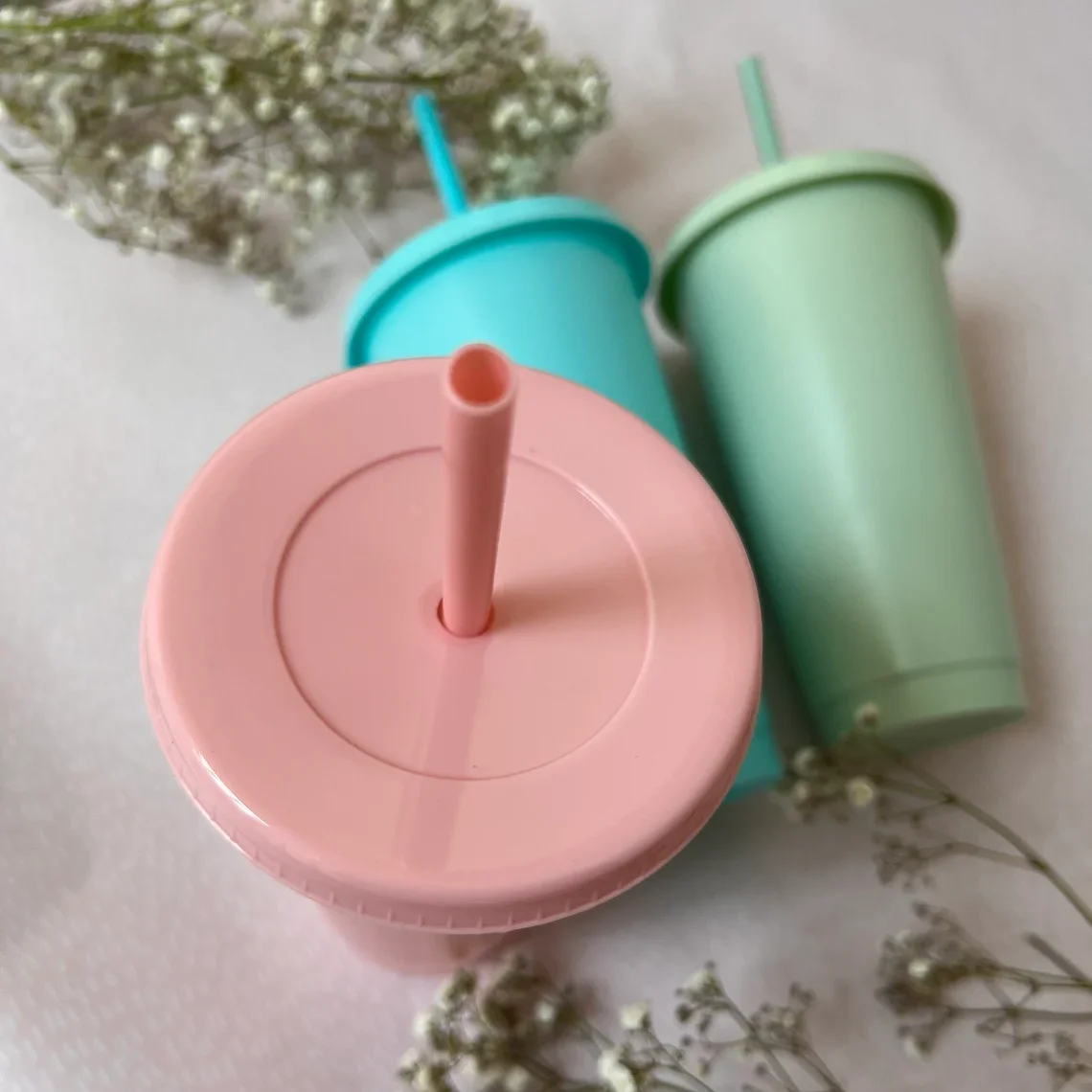 Plastic Cold Cup with Straw and Lid Pastel Colours Cup Inspired Iced Coffee 24oz  Cup Size Large