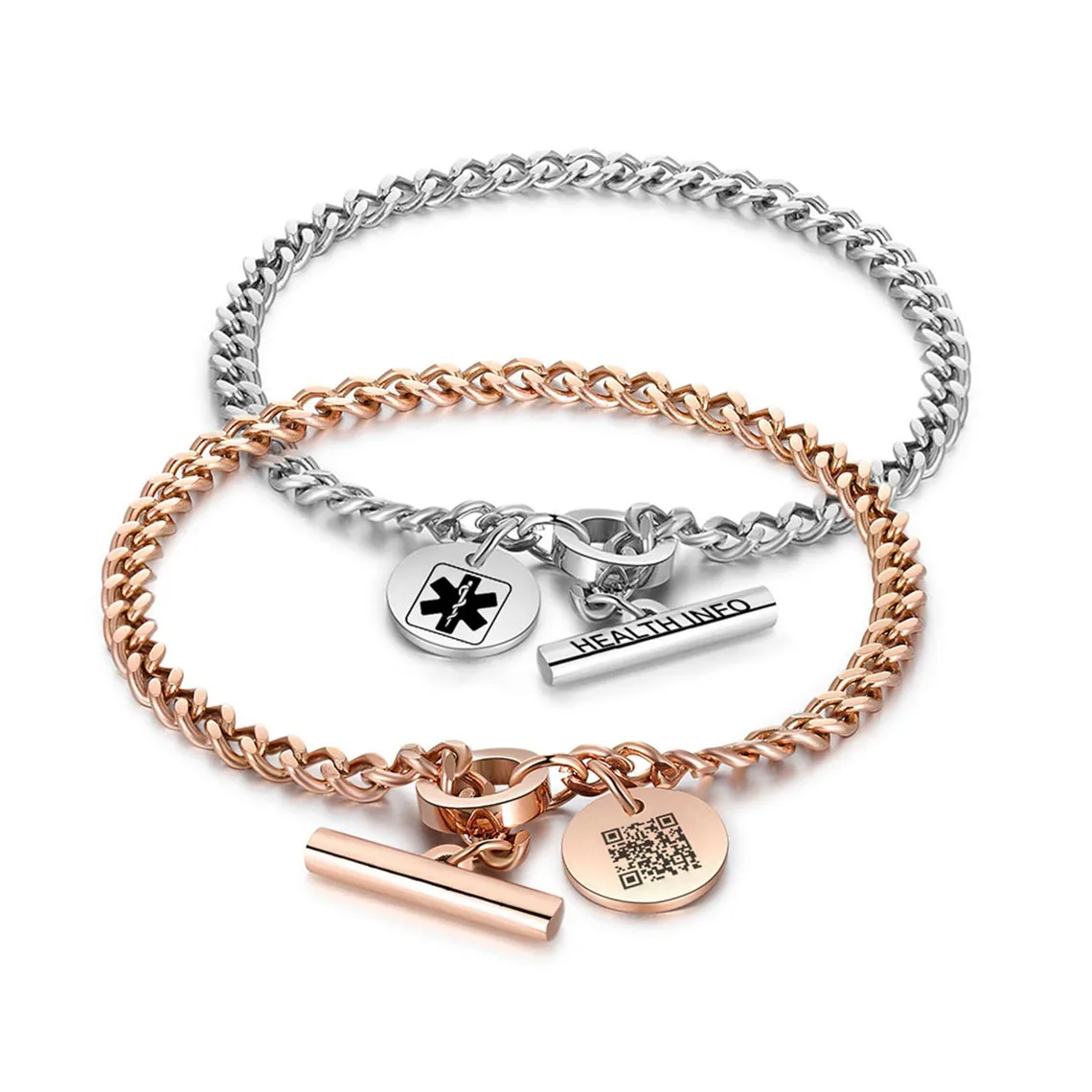 Персонализированный браслет из нержавеющей стали с QR-кодом для женщин и мужчин