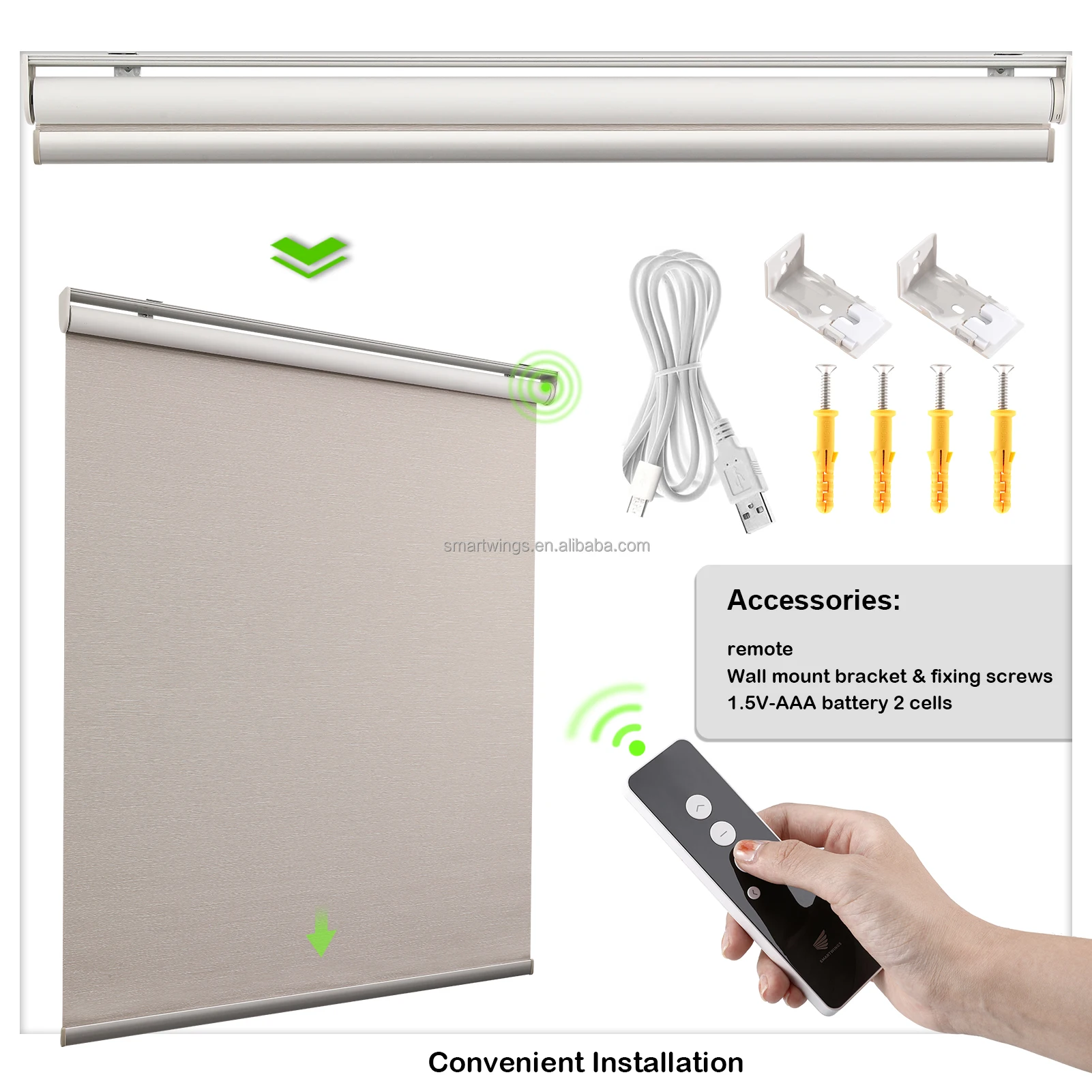 Smart House Auto Electric Remote Fabric Blackout Motorized Roller Blinds Window Shade